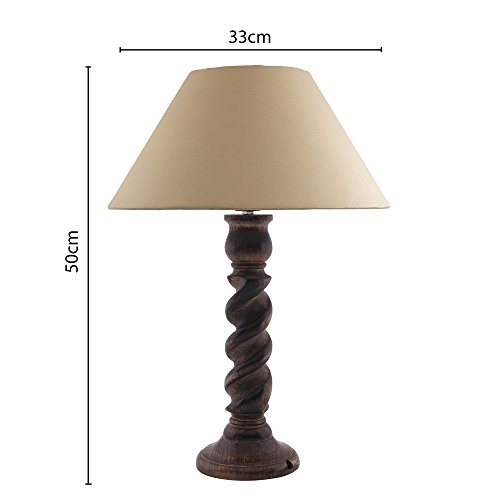 Image of Homesake Handcrafted Wooden Table Lamp for Bedroom & Living Room|Decorative Bedside Reading Lamp, E27 Holder|Bulb Included |Twister Classic Black Wooden Rustic for Home Decor, Golden Cone Shade