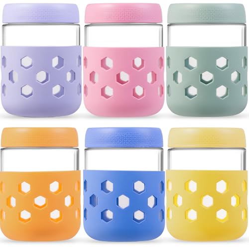 Gemice 6-Pack 16oz Glass Mason Jars with Silicone Sleeves, Airtight BPA-Free Overnight Oats Containers with Lids, Dishwasher Safe Leak-Proof Meal Prep Jars for Chia Pudding, Yogurt, Snacks