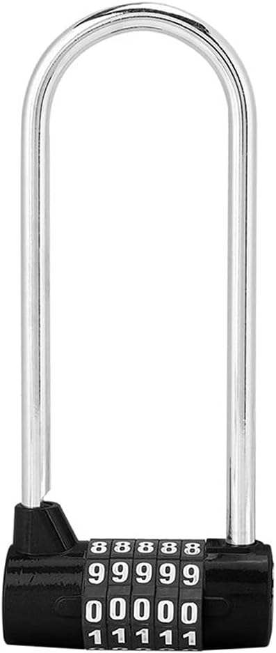 Zinc Alloy U-Shape 5 Digit Combination Lock Digit Password Code Lock Extra Long Cabinet Door Padlock Code Lock (Color : Silver) (Black)