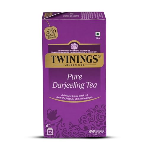 Image of Twinings Darjeeling Tea, 25 Teabags | Pack of 1 | Premium Black Tea| Light Strength| From Darjeeling's Finest Estates| Light & Delicate Flavour| Handpicked Leaves| Enjoy a Hot Cup of Tea