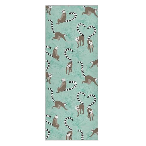 Fygkptb Seamless Katta Lemur on Turquoise Floral Background Yoga Towel Non Slip Yoga Mat Cloth Foldable Yoga Towel Sweat Absorbent Yoga Towel with Storage Mesh Bag 73 x 27 inch