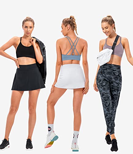 Image of VEQKING Strappy Cross Back Women Sports Bra Pack for Medium Support Workout | Removable Padded Cups, Spaghetti Strap, Comfort Seamless Wirefree, Soft Breathable Fabric, for Gym /Yoga /Pilates /Walking /Daily