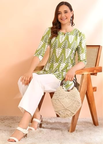 Image of Women's Short Kurti in TopsTunic Rayon Cotton Blend | Ladies Ethnic Tunic