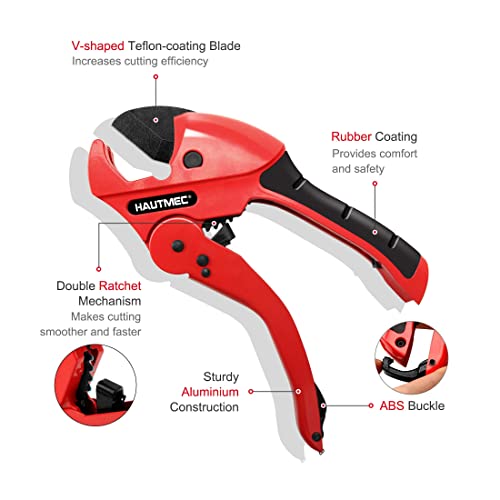 Hautmec Multifunction Ratchet-Type Tube And Pipe Cutter, One-Hand Fast Pipe Cutting Tool For Cutting Up To 1-5/8 Inch, 3-In-1 Tubes, Wire And Trunking Cutter Ht0257-Tc #TOP2