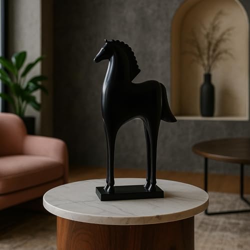 Image of Xtore Elegant Black Horse Figurine | Modern Minimalist Home,Office Decor | Sleek Resin Sculpture | Contemporary Home Accent