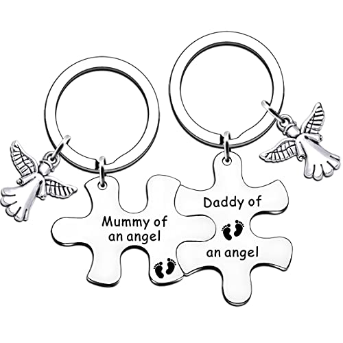 JMIMO Baby Memorial Gifts Loss of Baby Gifts Keyring Miscarriage Keepsake for Infant Loss Sympathy Gift Remembrance Keyring Mummy Daddy of an Angel Puzzle Keyrings Set