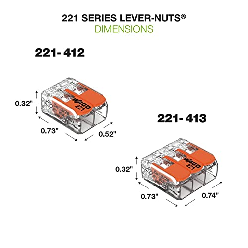 Wago Wire Connectors 221 Lever Nuts - 15Pc Electrical Connectors Assortment Includes (10X) 221-412, (5X) 221-413 Compact Splicing Wire Nuts. Lever-Nut Assortment Pocket Pack 12-24 Awg. #TOP5