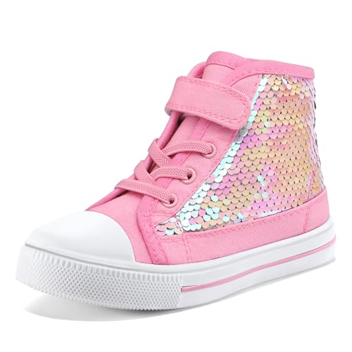 Image of K KomForme Toddler High Top Sneakers Canvas Shoes with Hook and Loops | Lightweight, Breathable
