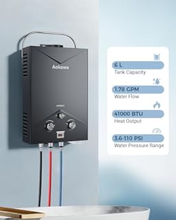 Aokawa Portable Propane Tankless Water Heater, 1.78 GPM On-Demand Hot Water Heater with Shower Head, Outdoor Camping RV Cabin Use, Propane Gas Instant Hot Water, Overheat & Anti-Freeze Protection