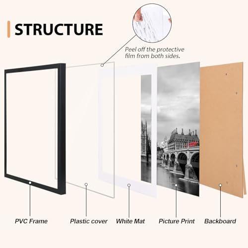 Image of Fixwal 8x10 Picture Frame Set of 6 Graduation and Father's Day Gifts with Shatter Resistant Plastic Cover, Thin Border and Light Weight Photo Frames for Wall or Tabletop Display, Black