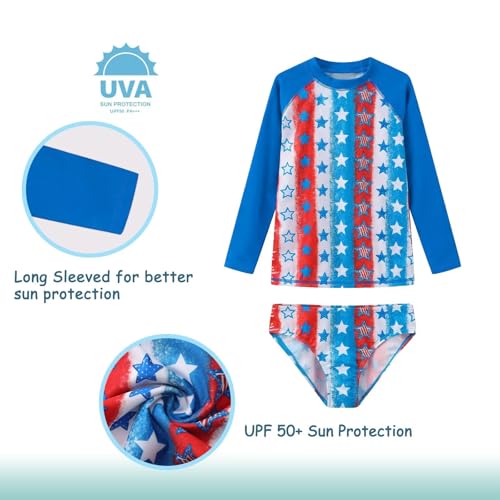 Image of Girls Long Sleeve Rash Guard Set Tie Dye Bathing Suits Two Piece Swimsuits for Kids Swim Shirts 3-16 Years
