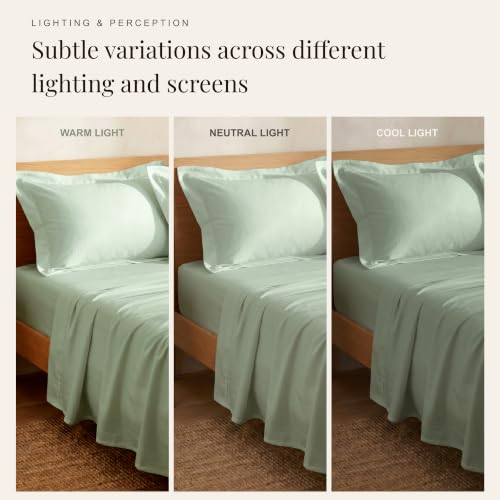 Image of Huesland 100% Pure Cotton Sateen Weave Bedsheet 300 TC - Premium Luxury Single Bed Set | Misty Jade | 88 x 55 inches