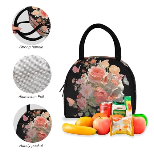 Backpack Lunch Bag Set Floral Skull Print, Big Storage Travel Backpacks with Insulated Lunch Box for Office Hiking Picnic4