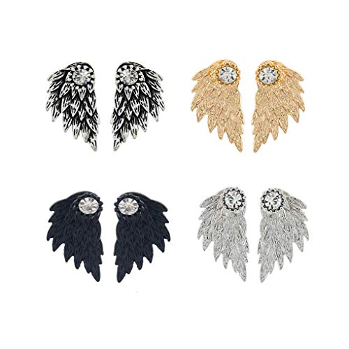 4 Pairs Retro Stereo Angel Wings Earrings for Women Fashion Feather Zircon Earrings Jacket Punk Gothic Jewelry (wing)