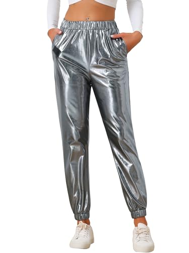 Allegra K Women's Metallic Trousers Christmas Shiny Sparkle