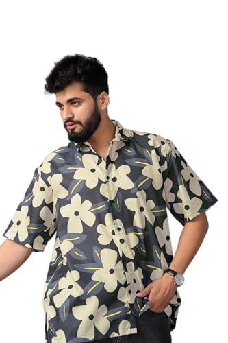 Image of Half Sleeve Relaxed Fit Men's Casual Shirt | Cotton Blend Oversized Shirts for Men Loose fit | Oversized Printed Shirts for Men | Men's Half Sleeve Relaxed Fit Shirt Fashion