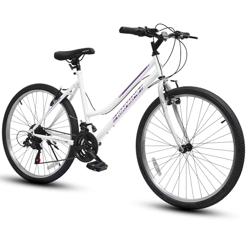 Ecarpat Womens' 24 Inch Mountain Bike, 21 Speed Gifts Bicycles for Womens, Female Bicycles V-Brake Outdoor Cycling Snow Commuting City Bike to School Work, White