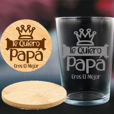 Vaso de sidra/cubata personalizado PARA PAPÁ de 500ml grabado con frase y personalizado con nombre. Ideal para regalar en cualquier momento + posavasos grabado