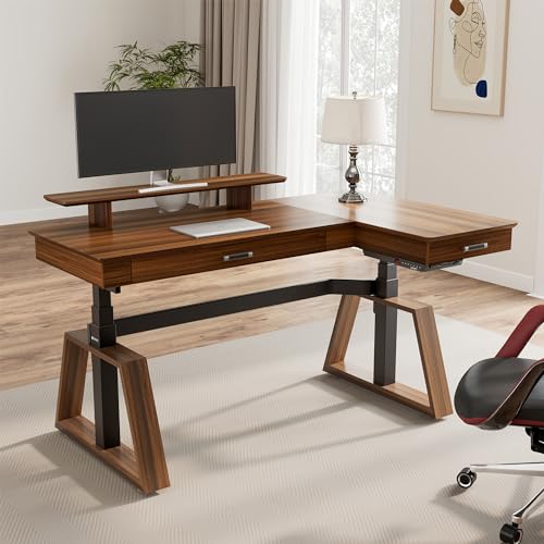 EUREKA ERGONOMIC Electric Standing Desk with Dual Drawers,63 Inches Height Adjustable L-Shaped Office Desk,Sit Stand des - Additional View