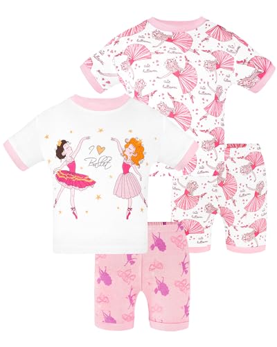 DAUGHTER QUEEN Girls Pajamas Toddler Summer PJs Kids Ballerina Sleepwear 100% Cotton Short Sleeve Pj Sets Children 4 Piece Jammies Dance Clothes Size 2T Age 2 Years Old