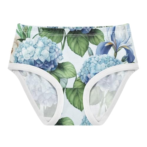 Cotton Girls Underwear Toddler Blue White Hydrangeas Floral Little Girl Panties Artistic Briefs Underpants 2t