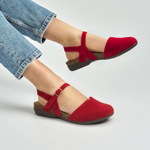 Image of PARTY Closed Toe Sandals Women, Barefoot Arch Support Flat Sandals for Office Work and Travel with Comfortable Cork Footbed