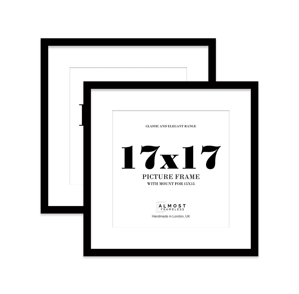 17x17 Black Picture Frame with Mount for 15x15 Photos, Prints - Modern Square Wall Frame, Set of 2
