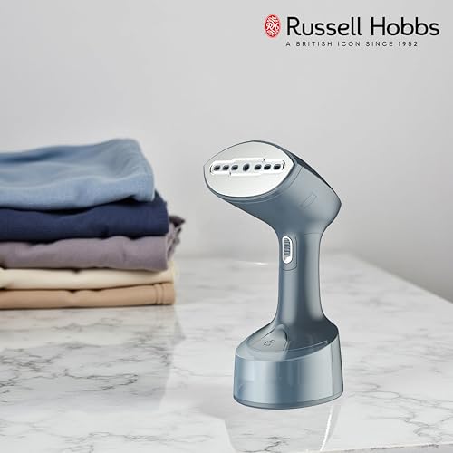 Image of Russell Hobbs 1500W Foldable Handheld Garment Steamer | Quick Heat-Up in 25s, 24g Constant Steam Output with Lock Button | Brush Attachment & 99.9% Bacteria Removal | RGS1500HANDYF (Grey)
