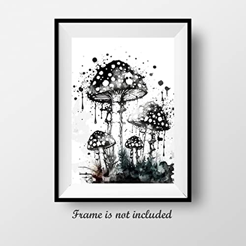 7Dots Art. Black Ink Wall Art Series. Watercolor Ink Art Print, Poster Size - A4 (8.3 X 11.7 Inches) On Fine Art Thick Watercolor Paper. Wall Decor For The Living Room, Bedroom, And Kid's Room. No Frames Included. (Mushrooms) #TOP1