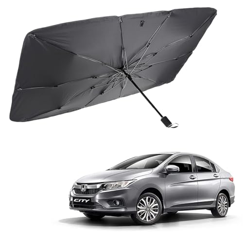 Image of Car Sunshade Windshield Umbrella Sunshade Compatible for Honda City Car Front Window Sun Protection Foldable Sun Shade Full Cover Windshield for Most Vehicles, Black, 1 Piece