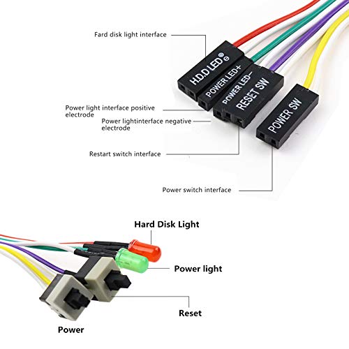 Image of 3 Pack Computer Case ATX Power On Off Reset Switch Cable with 2 x LED Light Light Red Green 27-inch ATX Case Front Bezel Wire (3-Pack)