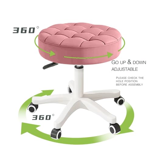 Image of Small Chair Round Rolling Stool with Wheels PU Leather Height Adjustable Swivel Drafting Work SPA Salon Stools Home Office Chair,2 Pack