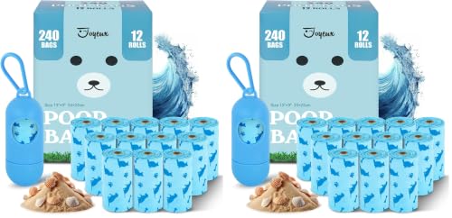 Image of Joyeux 240 Count Ocean Scent Dog Poop Bags Rolls,with Dispenser,Leak-Proof Large Doggie,Extra Thick Poop Bag for Dogs,Cats Litter Bags,Blue Trash Bags for Doggy Pets Bolsa de Popo de Perro (Pack of 2)