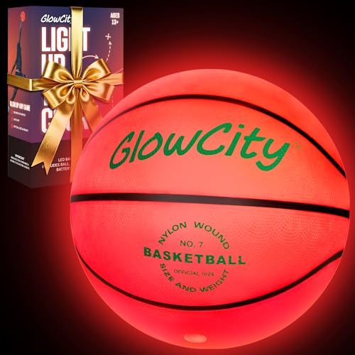 Product Image of the GlowCity Glow in The Dark Basketball - Size 7 Light Up Ball for Teen Boys Gifts, Adults - Red Glow for Outdoor Games - Sports Birthday Gift Ideas for Boys Ages 12 13 14 15 Basketball Gear Accessories