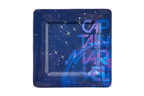 Marvel's Captain Marvel "Celestial Goose" 4-Piece Melamine Plate Set - Includes 8-Inch Square Blue & Gold Themed Dishes - Star Logo, Superhero Space Cat, Astral Designs - Durable Stellar Dinnerware #TOP2
