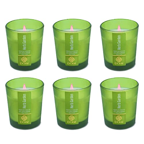 Image of EKAM Herb Garden Votive Soy Wax Scented Candle, 40 Grams, 10 Hours Burn Time| Long Lasting Premium Candles | Ideal for Home Decor | Gifting & Aromatherapy (Pack of 6)