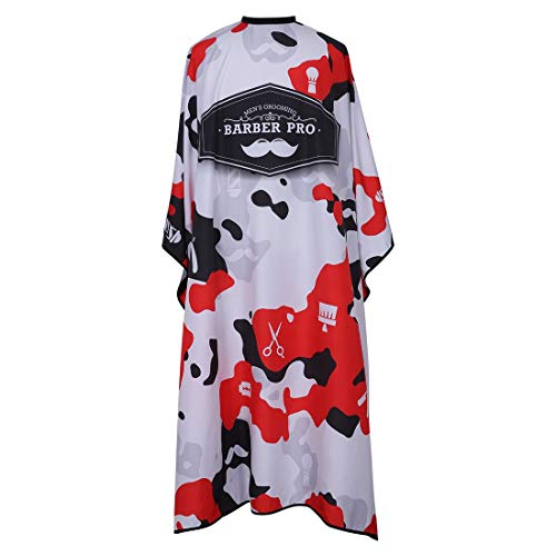 Barber Cape for Men, Hair Cutting Cape with Snap Closure, Waterproof Professional Salon Cape - Polyester Haircut Cape, Barber Hairdressing Cape - 64'' x 57'' (Black & Red Camouflage)