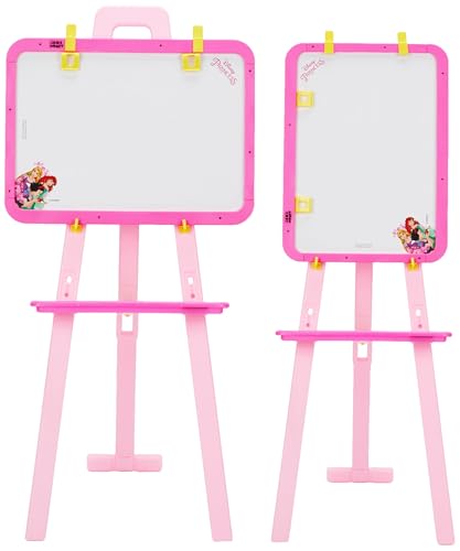 Image of Amazon Brand - Jam & Honey Disney Princess 5-in-1 Easel Board for Kids | Black and White Board with Chalk, Marker and Duster I with Stand| Educational Toy for Kids | Age 3+ Years
