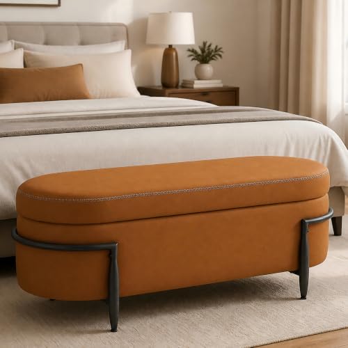 42.7" Faux Leather Storage Ottoman Bench