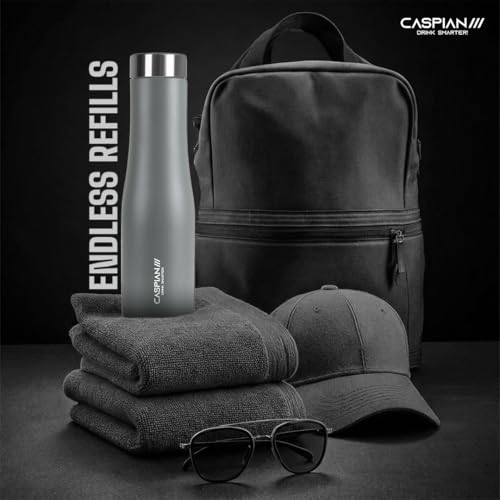 Image of CASPIAN / / / Aqua ISI Certified Stainless Steel Water Bottle (Grey Goose, 1 Litre) | Leak Proof Thunder for Fridge Home Office Travel School Kids Boys Girls Adults Sports Gym Yoga Gift | BPA Free