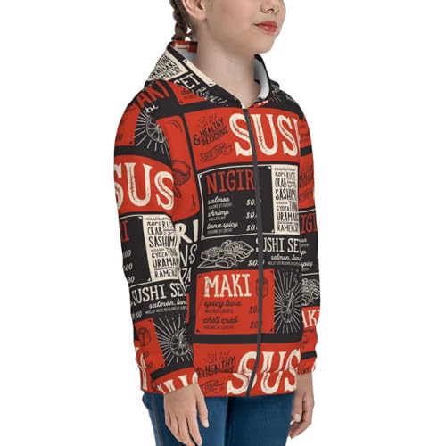 Sushi Menu Kids Pullover Hoodies Boys Zip Up Sweatshirts Girls Athletic Clothes with Pocket4