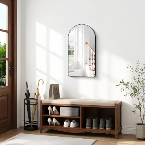 Image of BONEWEI Arched Wall Mirror,22x36 inch Black Arched Mirror Bathroom,Vanity Mirror for Over Sink Metal Frame,Tempered Glass Arch Mirrors for Bedroom,Entryway,Living Room,Home Decor Shatter-Proof