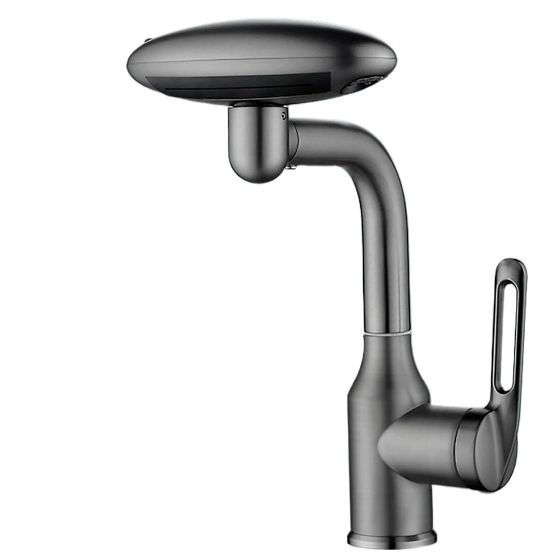 QHQQXN Obrotowy kran wodospadowy 360° z 4 trybami strumienia – bateria mieszająca ciepłą i zimną wodę do zlewu w łazience, eleganckie ciemnoszare wykończenie, wielofunkcyjny do nowoczesnych domów