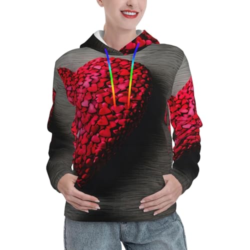 Sweat à capuche cœurs rouges doux avec poche kangourou ergonomique