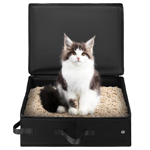 PartyKindom Portable Collapsible Cat Travel Litter Box with Lid and Handle - Ideal for Kittens and Cats - Compact Design for Easy Carrying - Travel-Friendly Litter Pan