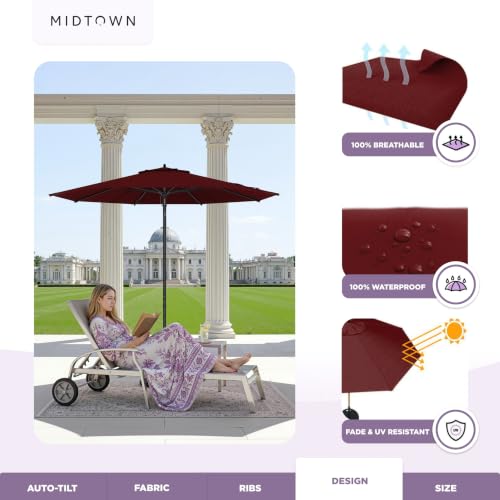 Image of Midtown Umbrellas Push and Pop - 8 Ft Patio Umbrella, Burgundy Canopy