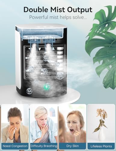 Image of Portable Air Conditioners, 3-IN-1 Mini Evaporative Air Cooler | Top-fill Tank, 3Speeds&3 Modes, 7H Cooling, 100 Oscillation, 7 Color Lights, Type-C Powered, Whisper-Quiet for Bedroom, Desk