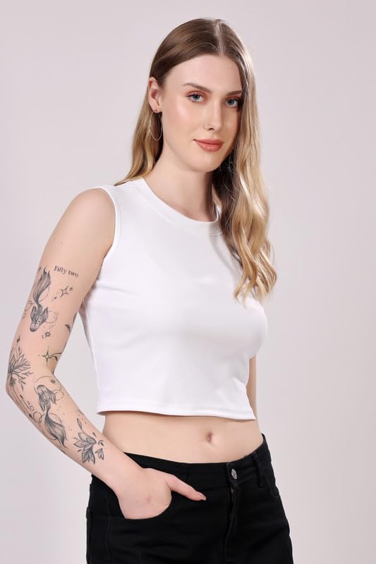 Image of London Hills Women Tops | Crop Top for Woman | Tank Tops for Woman | Sleeveless Tops' for Women Stylish | Halter Neck | Stretchable Crop Top | Ribbed Top'