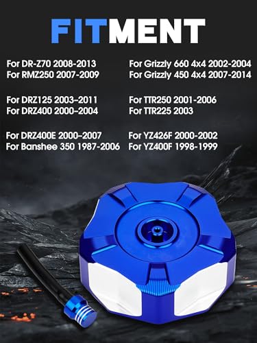 Image of JFG RACING ATV Gas Cap,CNC 6061 Aluminum Fuel Tank Billet Cover for YFZ 450 /YFZ450R /Banshee 350 200 /Raptor 660 350 250 125 /Warrior 350 450 /Kodiak 400 /Grizzly 660 450 400 350 /Bruin 350 250-Blue