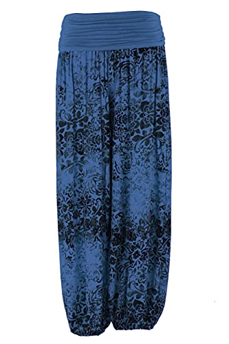 Image of TEXTURE Ladies Womens Italian Lagenlook Floral Print Viscose Boho Harem Ali Baba Trouser Pants Joggers One Size (Royal Blue, One Size)